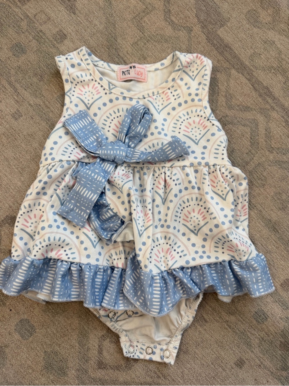 Pete and Lucy Blue Patterned Girls' Sleeveless Bodysuit dress